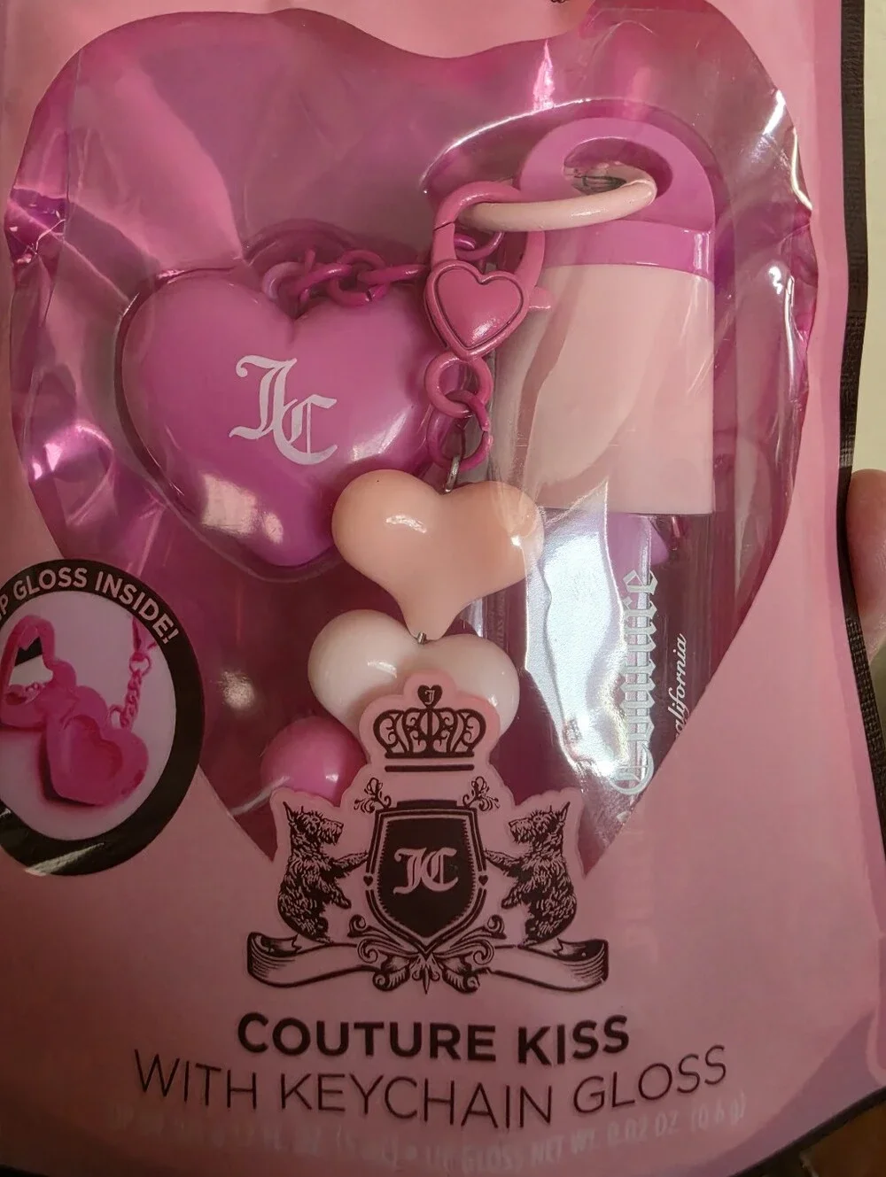 Juicy Couture Couture Kiss Lip Oil Gloss Keychain Heart Charm Set Pink Kawaii